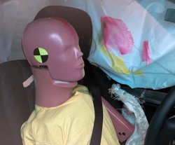 The driver dummy's head was protected by a side curtain airbag